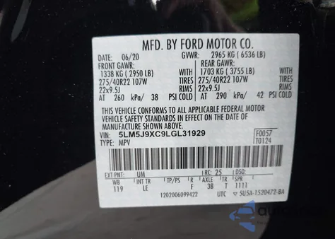 2020 Lincoln Aviator Black Label from USA, damaged, VIN 5LM5J9XC9LGL31929